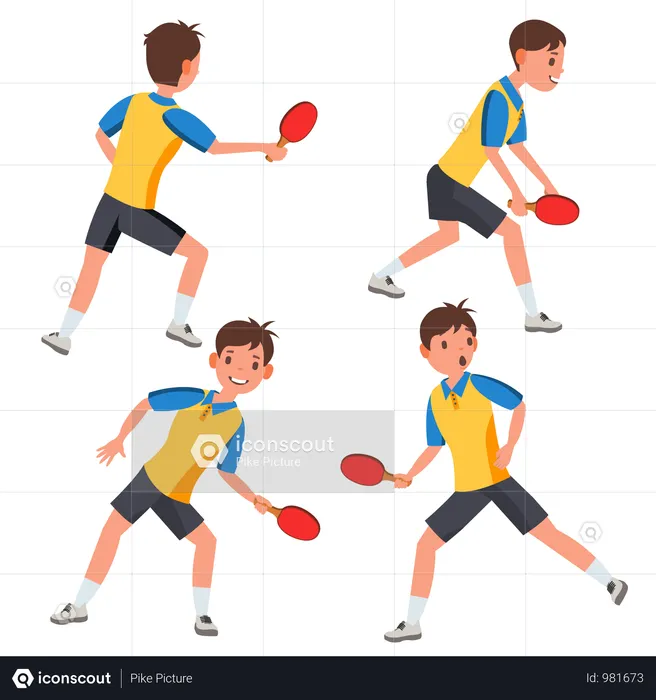 Table Tennis Player Male With Different Gesture  Illustration