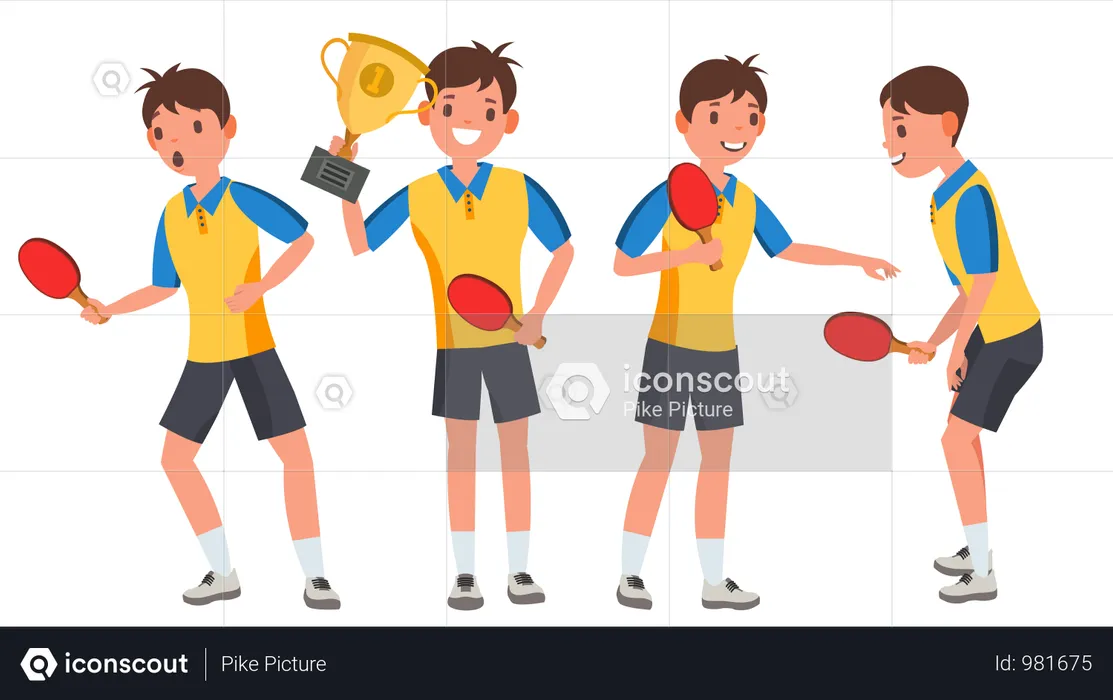 Table Tennis Young Man Player With Winning Gesture  Illustration