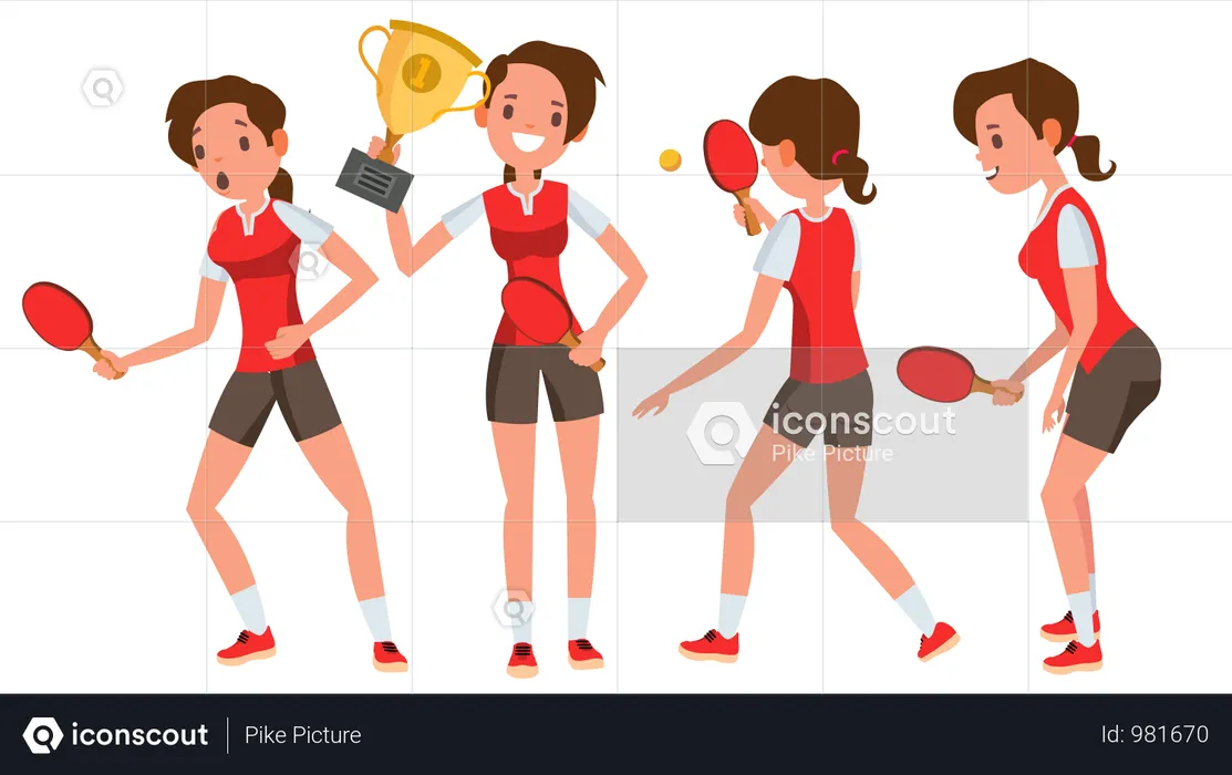 Table Tennis Young Woman Player With Winning Gesture  Illustration