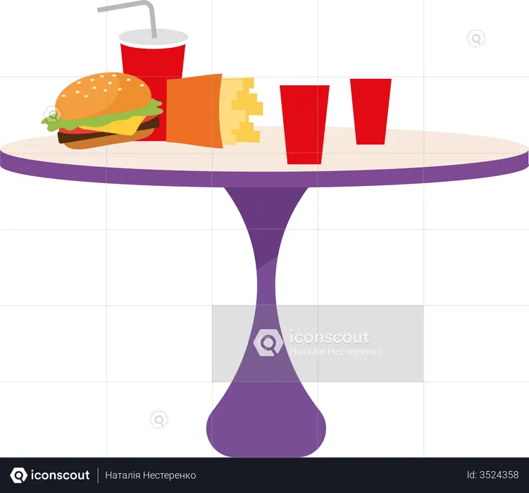 Table with junk food  Illustration