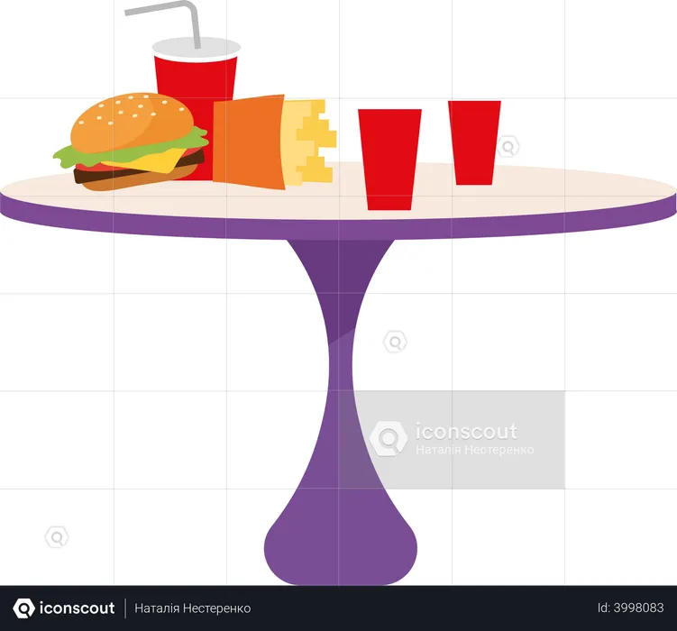 Table with junk food  Illustration