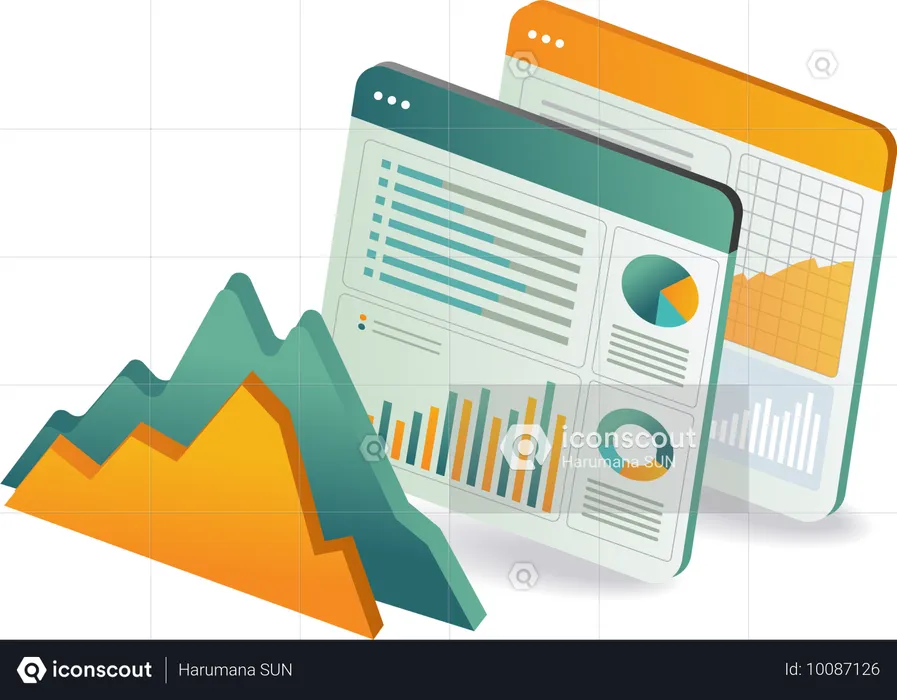 Tablet displaying various graphs and charts  Illustration