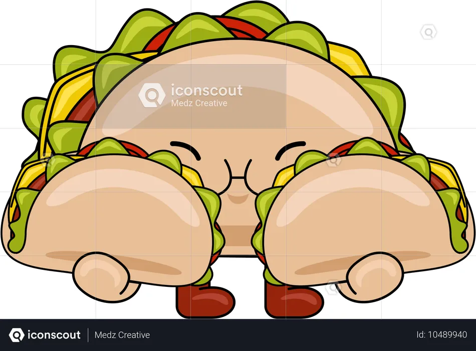 Taco Mascot Eating Taco  Illustration