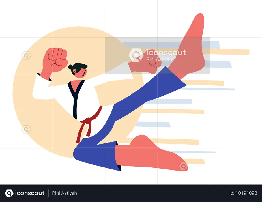 Taekwondo athlete giving high kick  Illustration