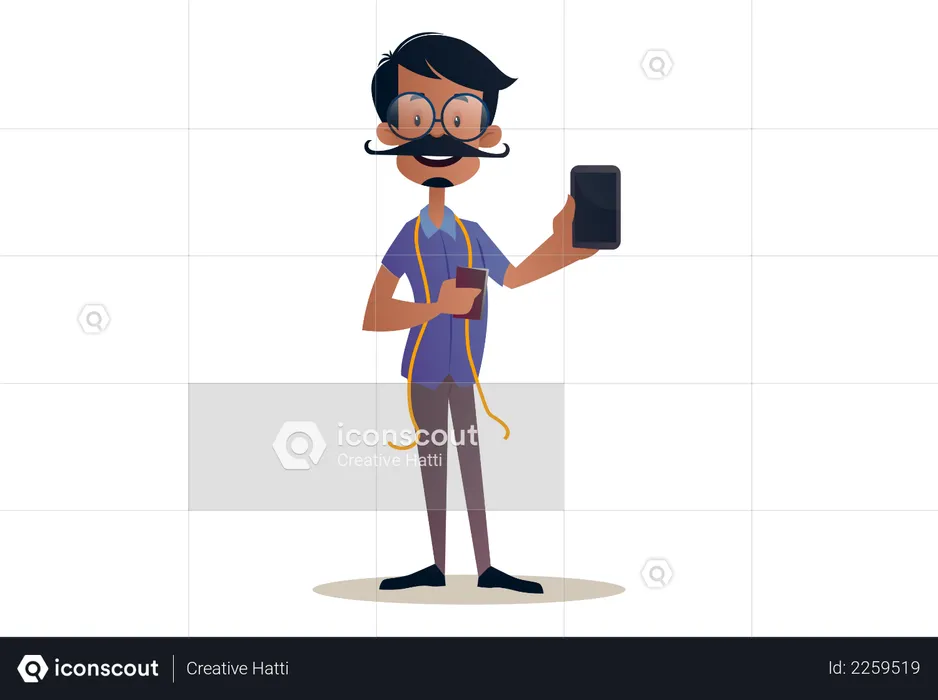 Tailor holding a mobile phone in hand for advertisement  Illustration