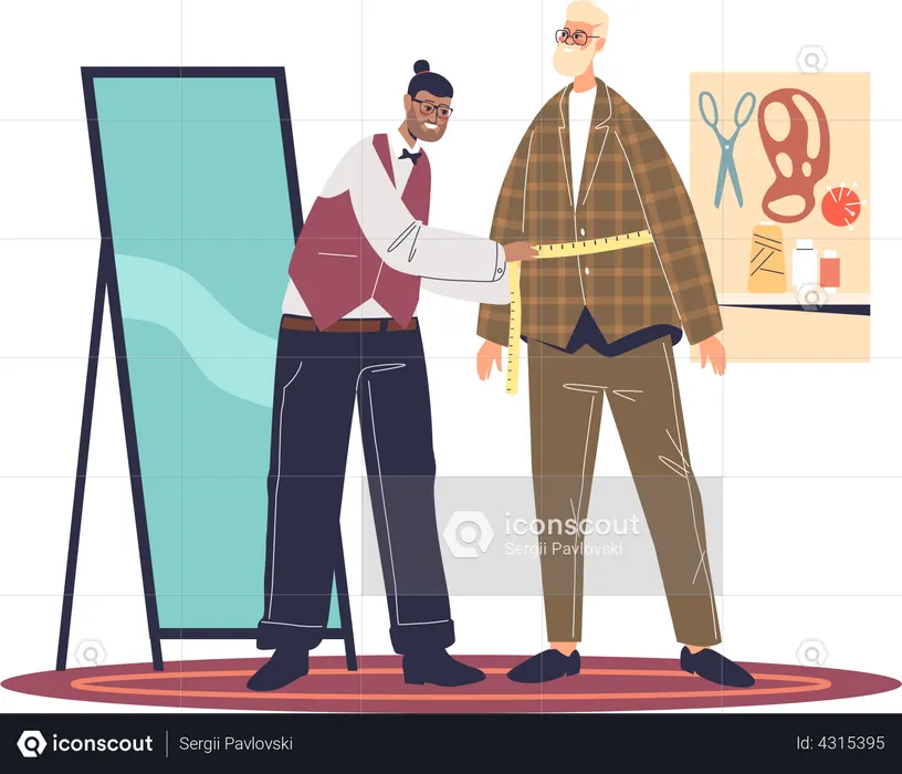 Tailor man make measurement of client  Illustration