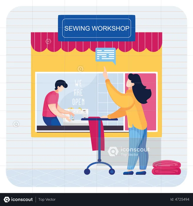 Tailor Sewing Clothes in workshop  Illustration
