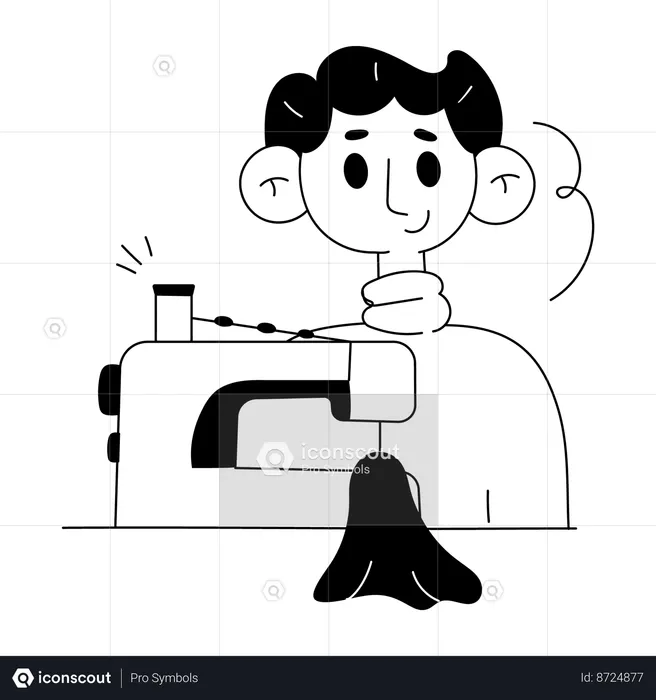 Tailor sitting on table and working on sewing machine  Illustration