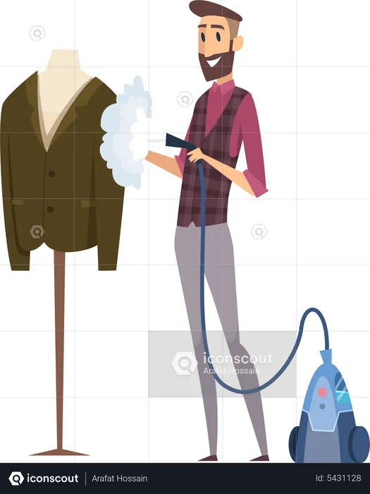 Tailor vacuuming on cloth  Illustration