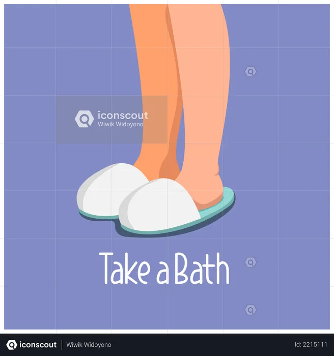 Take bath poster with sandal an legs  Illustration