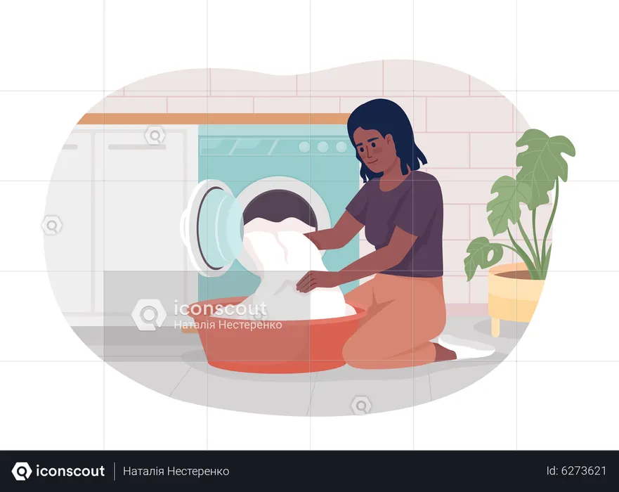 Taking clothes out of washing machine  Illustration