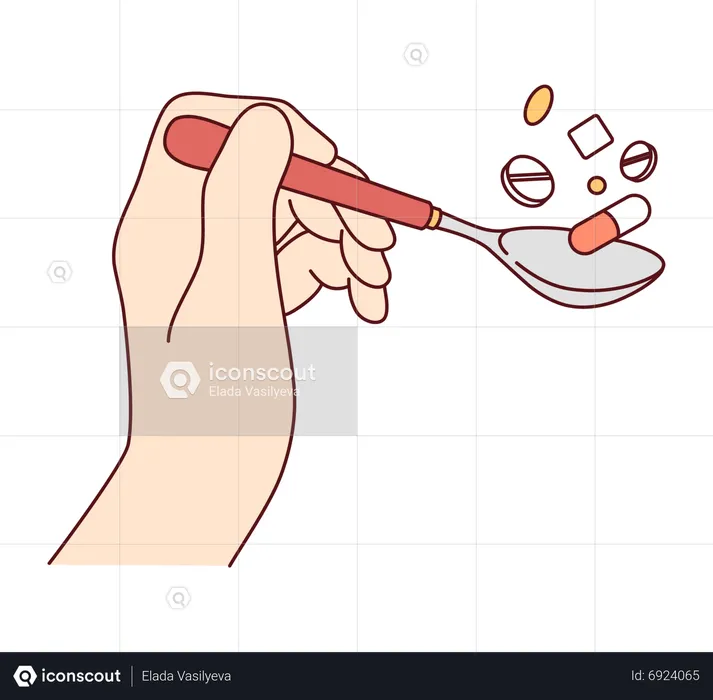 Taking medicine using spoon  Illustration