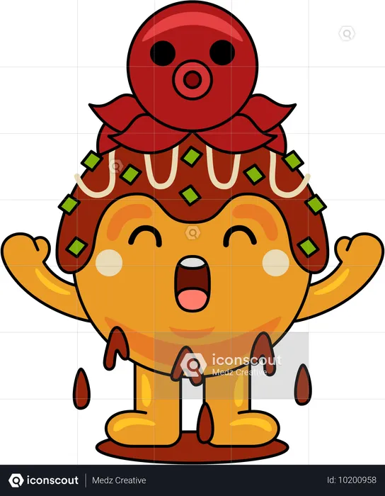 Takoyaki mascot feeling happy  Illustration