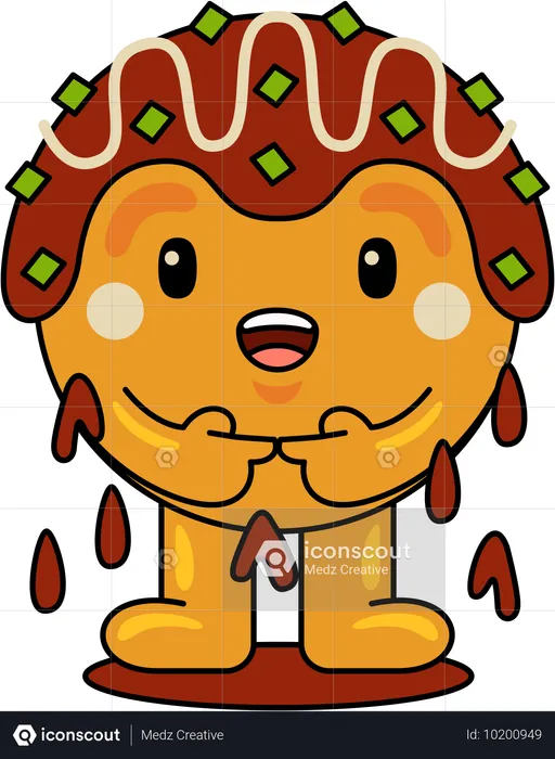 Mascote Takoyaki tímido  Ilustração