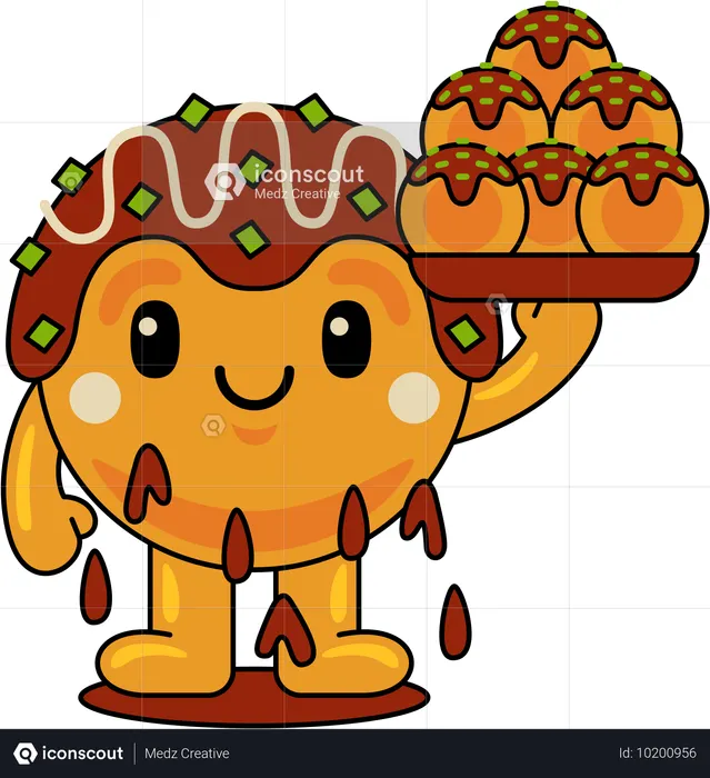 Takoyaki-Maskottchen serviert Essen  Illustration