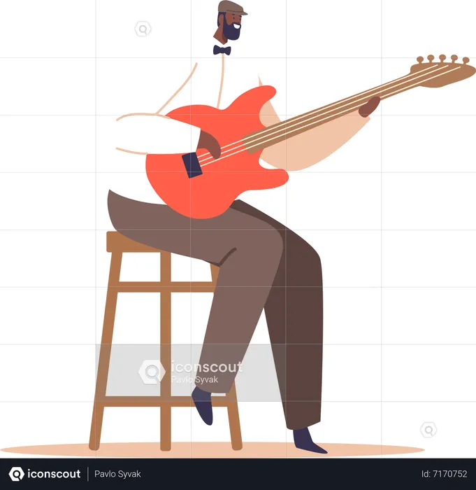 Talented Black Musician Performing Soulful Jazz Music On Guitar  Illustration