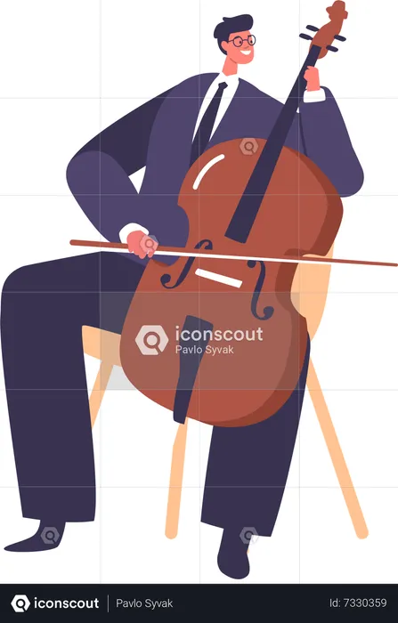 Talented Classical Musician Male Character Showcasing Their Mastery Of The Cello On Stage  Illustration