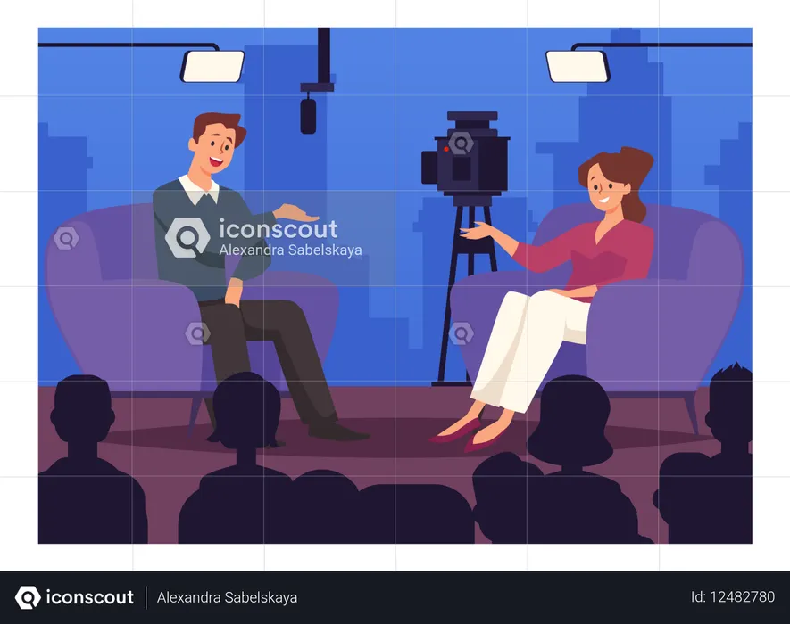 Émission de télévision avec des invités invités pour des interviews  Illustration