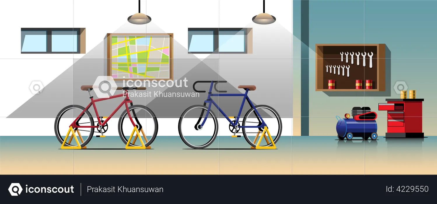 Taller de mantenimiento de bicicletas  Ilustración