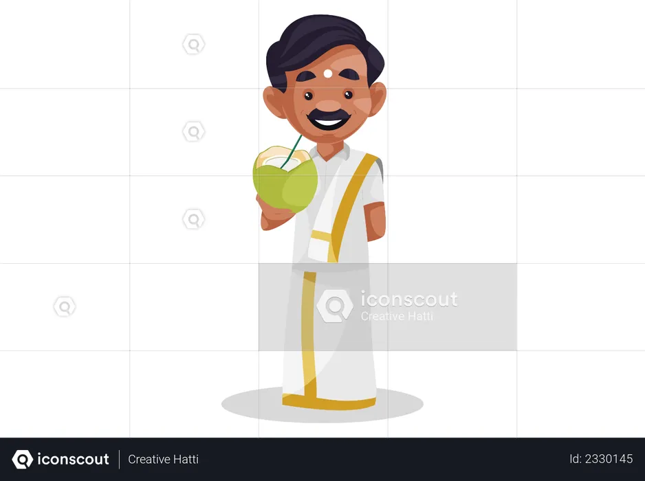 Tamil man is drinking coconut water  Illustration