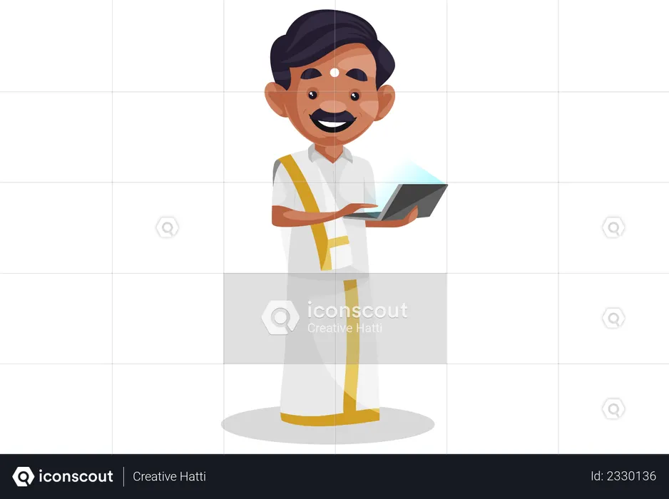 Tamil man is working on laptop  Illustration