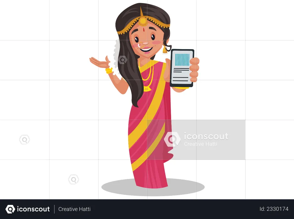 Tamil woman showing mobile  Illustration