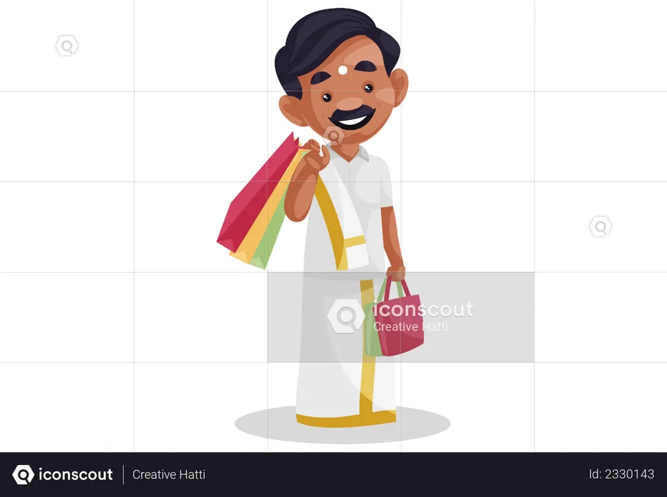 Tamilian man carrying shopping bags on his shoulder  Illustration