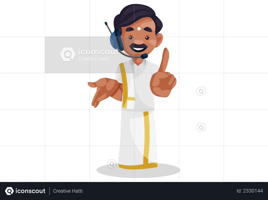 Tamilischer Mann trägt ein Mikrofon-Headset  Illustration
