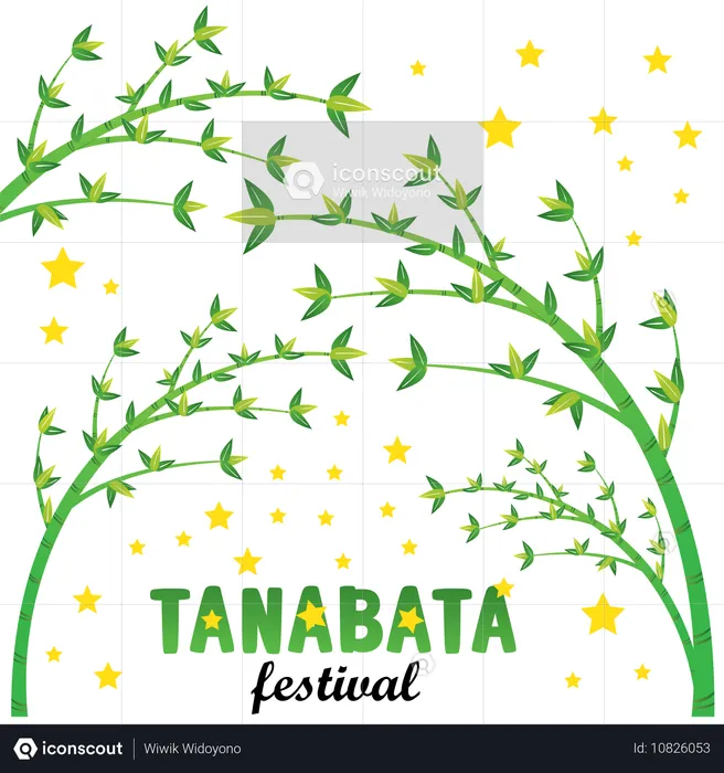 Tanabata Festival Bambusblätter dekoriert  Illustration