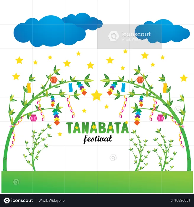 Festival Tanabata folhas de bambu decoradas  Ilustração