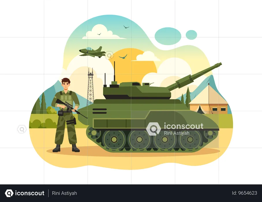 Tanker protection by military man  Illustration