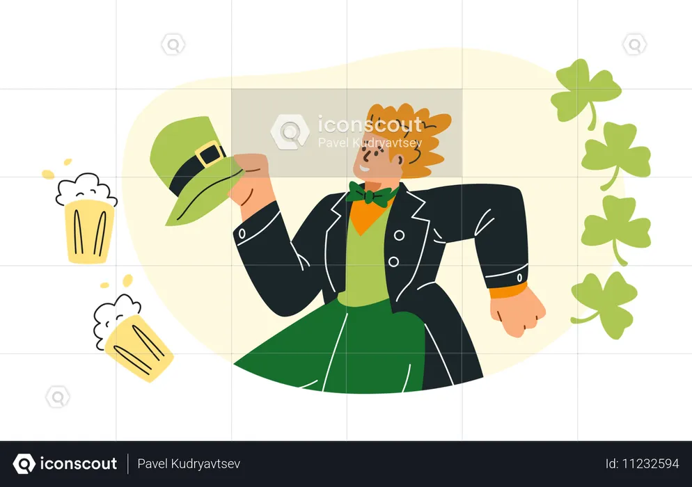 Tanzender Mann feiert St. Patrick's Day  Illustration