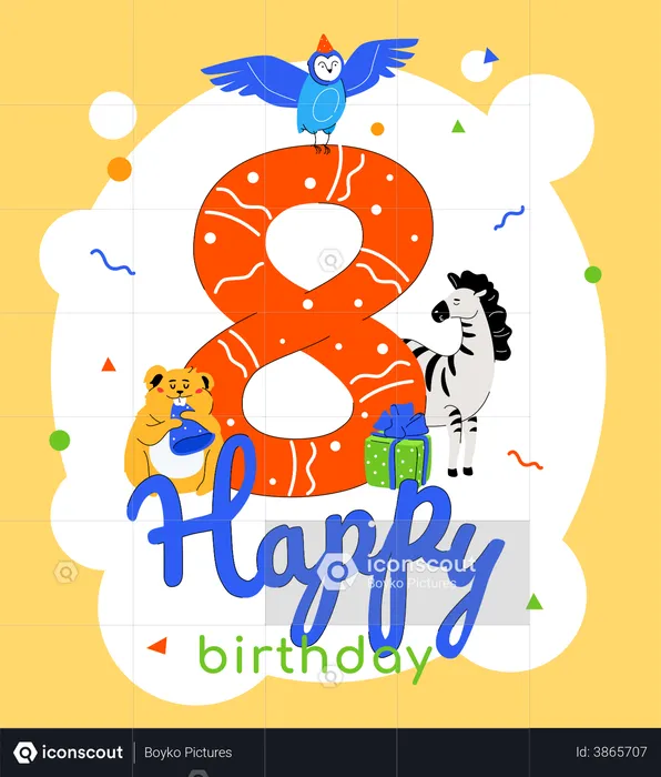 Tarjeta de felicitación del octavo cumpleaños  Ilustración