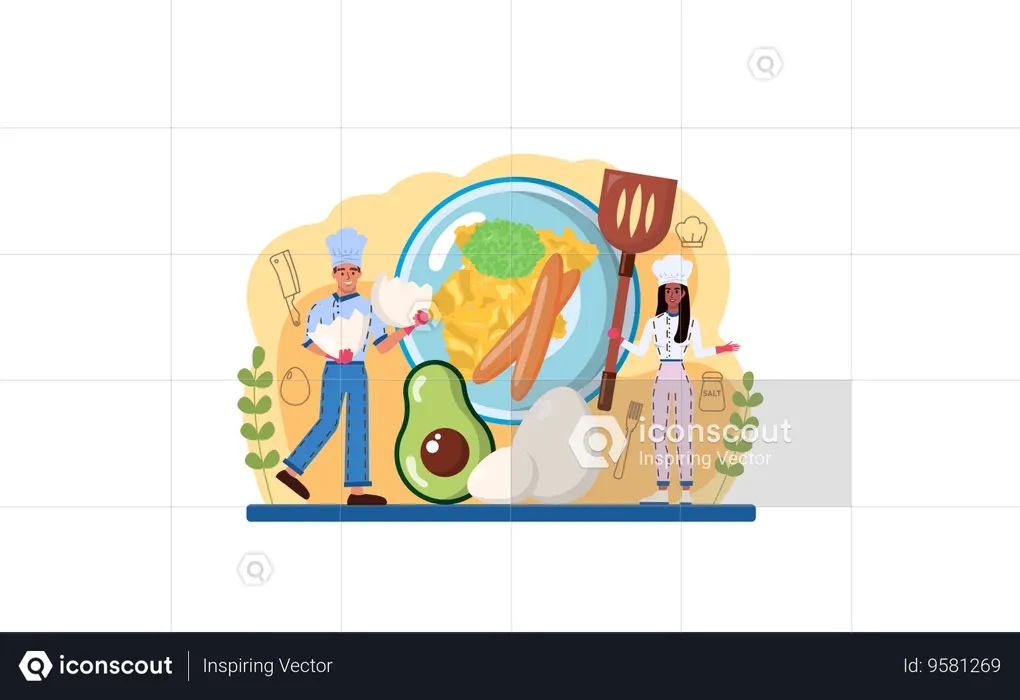 Tasty cooked eggs and Scrambled eggs  Illustration