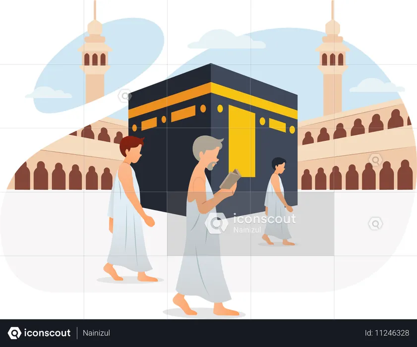 Tawaf caminhando ao redor da Caaba sete vezes  Ilustração