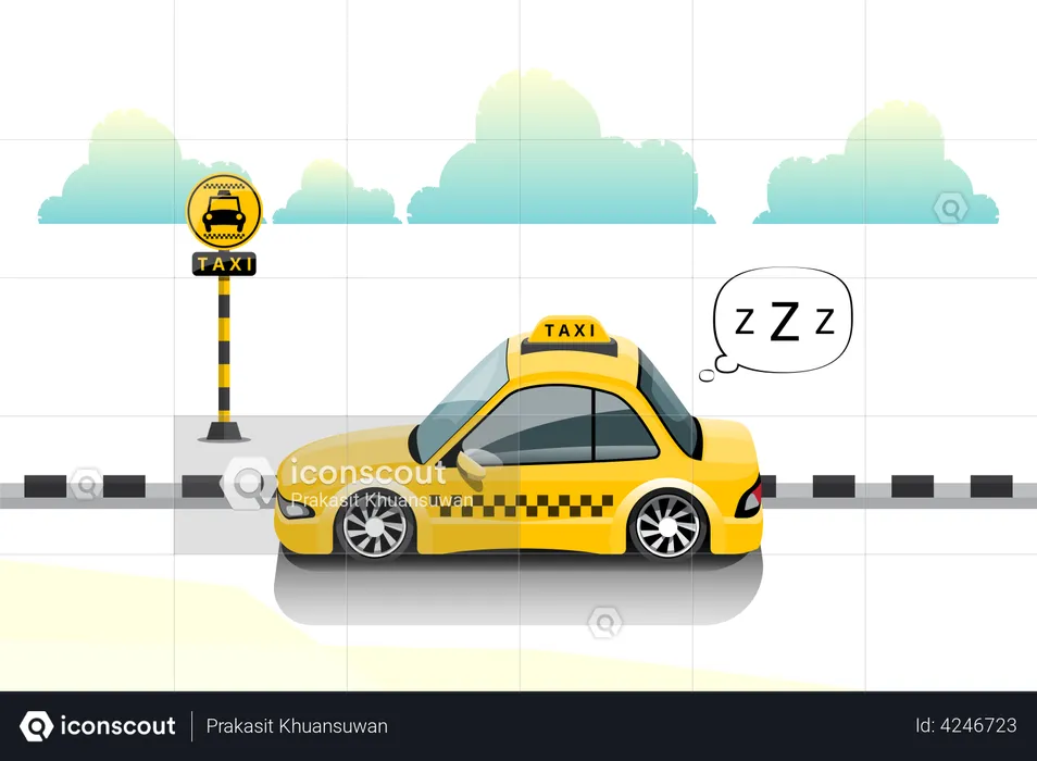 Taxi driver fell asleep  Illustration