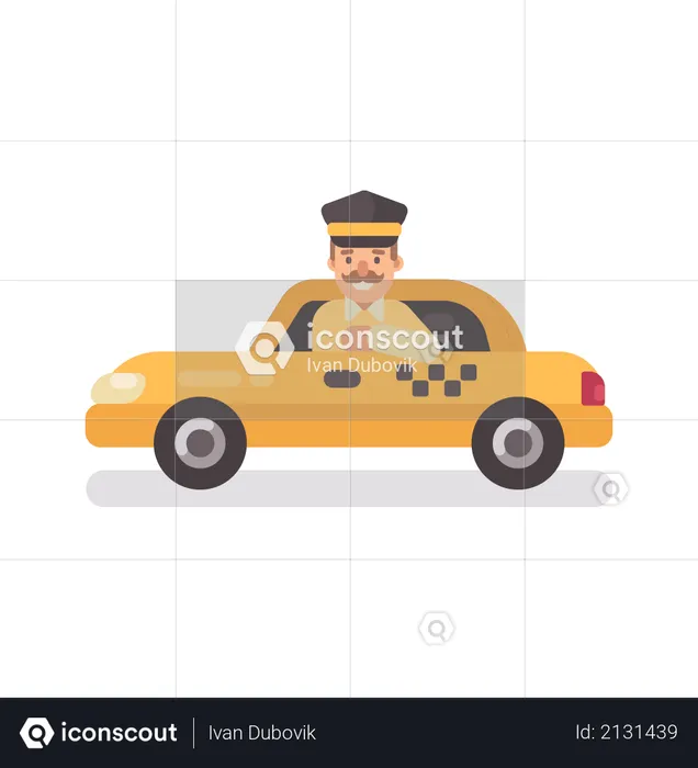 Taxi driver in a car  Illustration