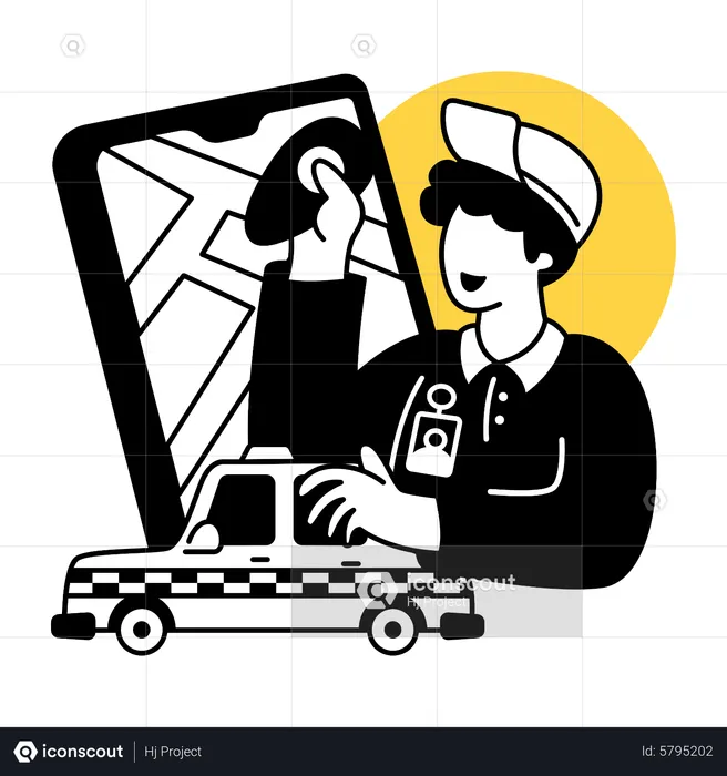 Taxi driver looking for destination location with smartphone  Illustration