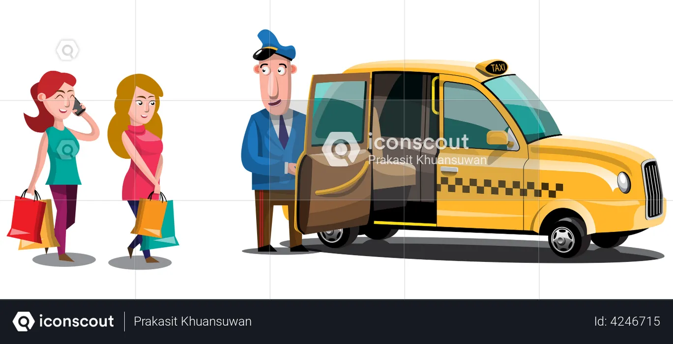 Taxi Driver Open Door For Passenger Illustration - Free Download ...