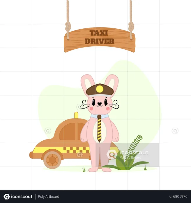 Taxi driver rabbit standing with car  Illustration