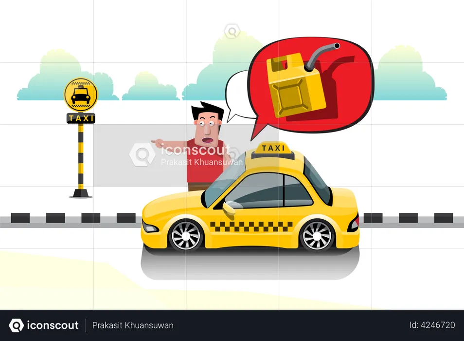 Taxi drivers in queue for refilling fuel  Illustration