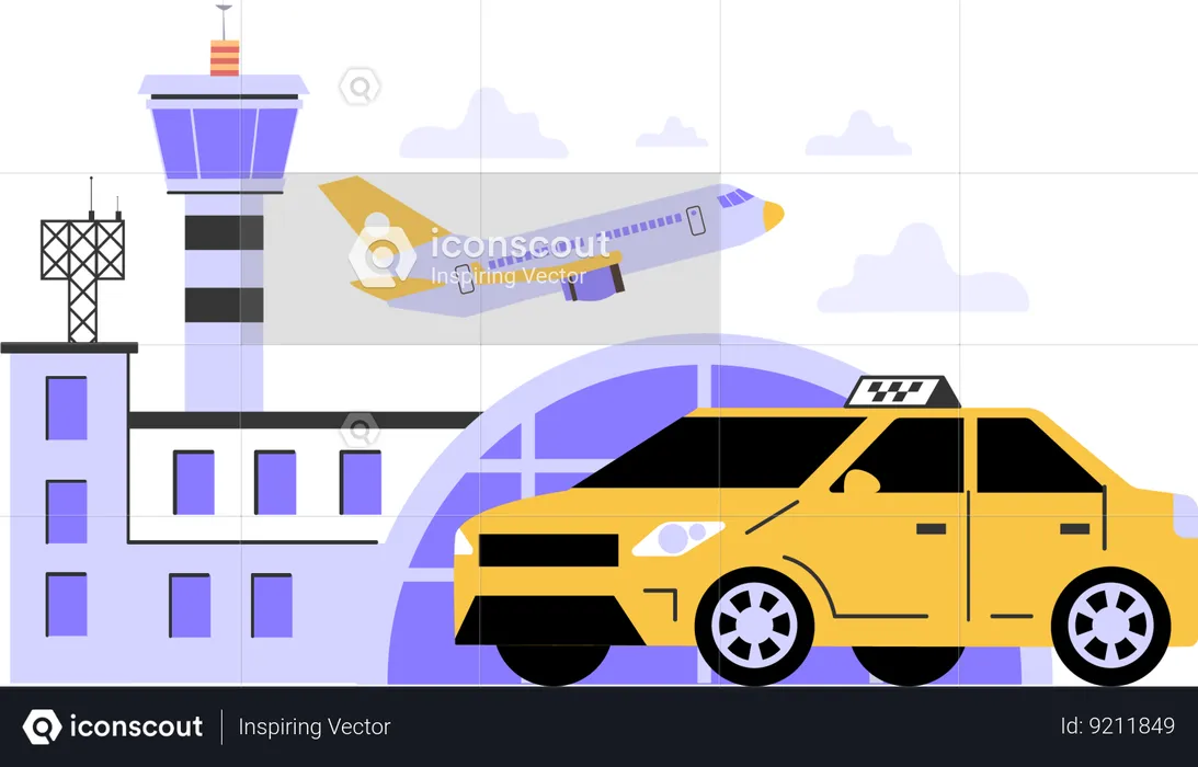 Taxi en el aeropuerto  Ilustración