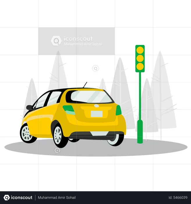Taxi standing at traffic light  Illustration