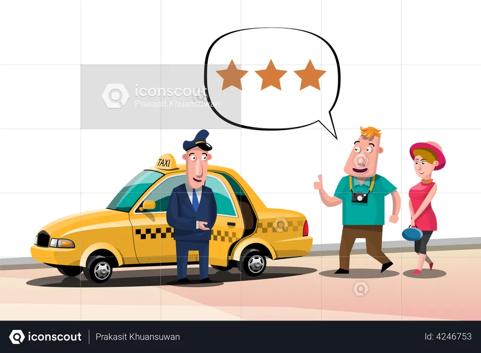 Taxi travelers rate the taxi service  Illustration