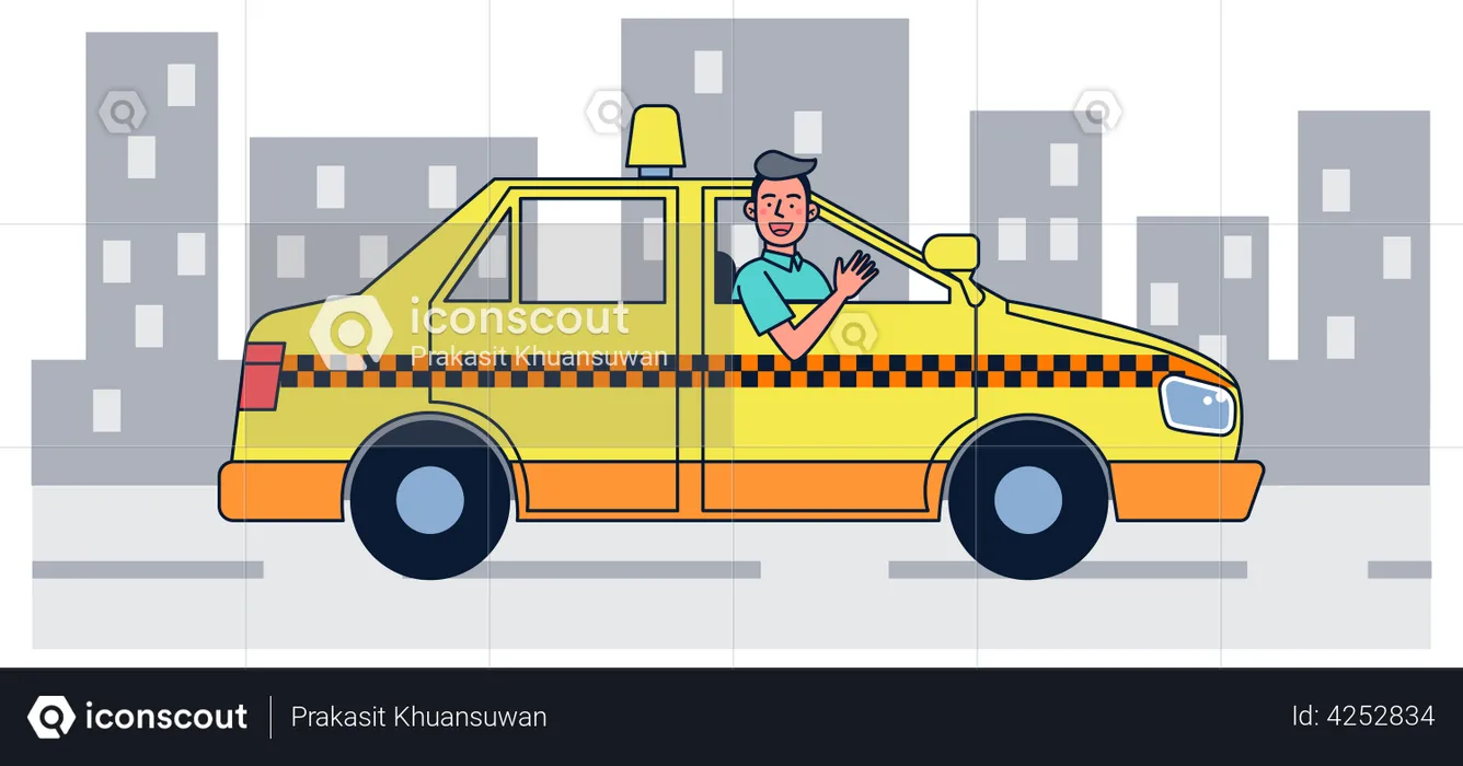 Taxifahrer im Auto  Illustration