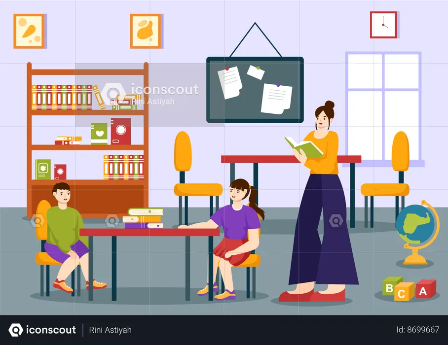 Teacher and student in classroom  Illustration