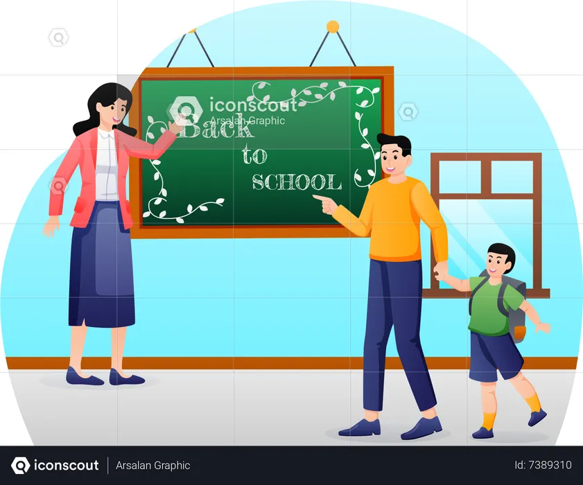 Teacher and student in school  Illustration