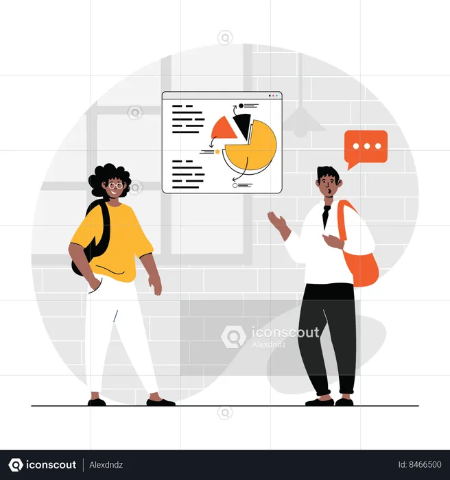 Teacher discussing graph with student  Illustration