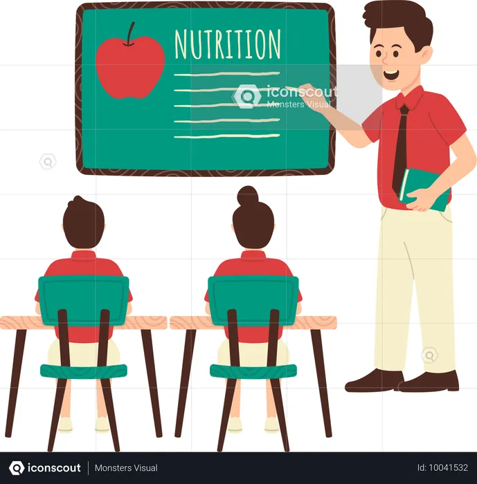 Teacher explains about nutrition benefits to students  Illustration