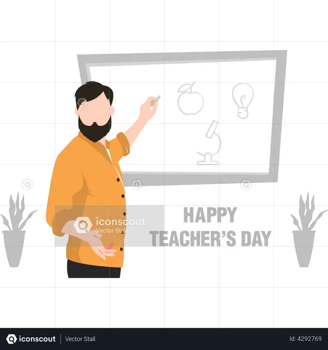 Teacher is giving lecture on board  Illustration